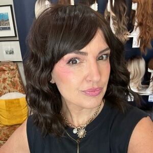 252 Dark Brown Wavy Curl synthetic 12” wig with Bang